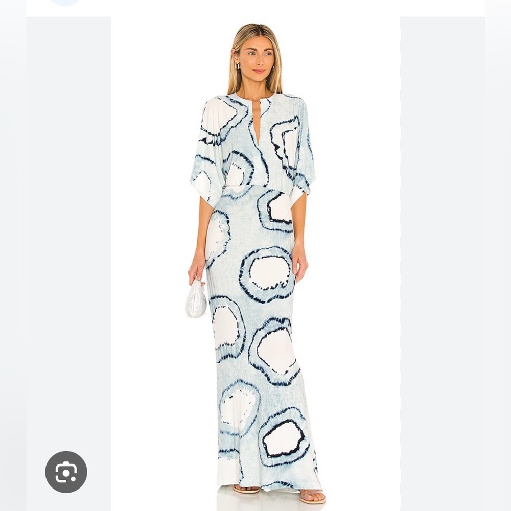 Norma Kamali Tie Dye Blue and White Maxi Dress